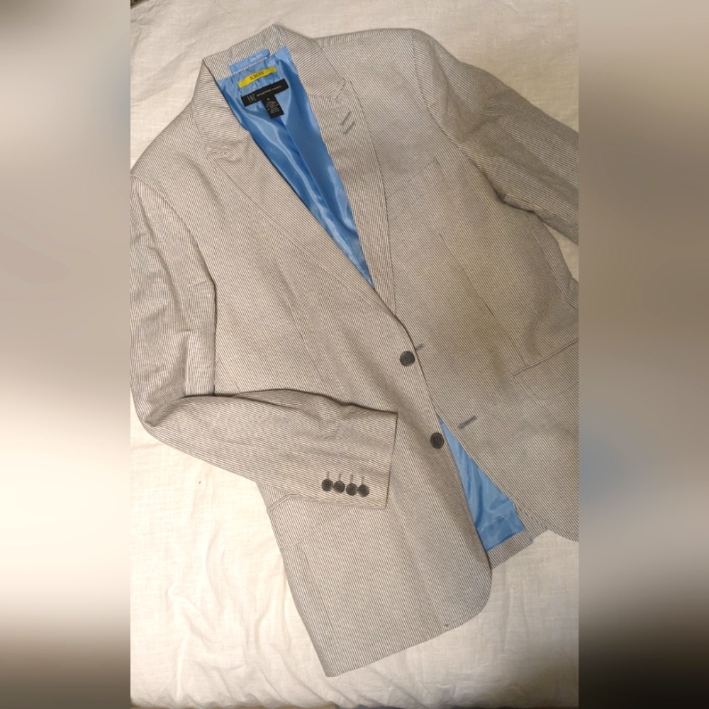 INC striped light grey blazer medium